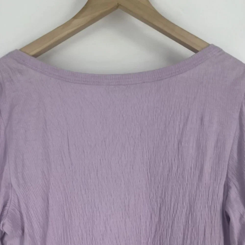 LOFT Top Size Small Womens Purple Crinkle Twist Puff Sleeve Blouse Stretch Knit